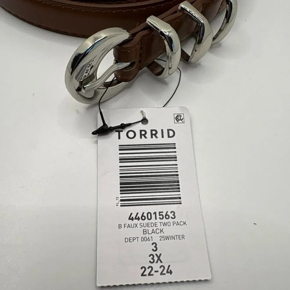 Torrid 3X brown faux leather belt silver-tone buckle triple loop New